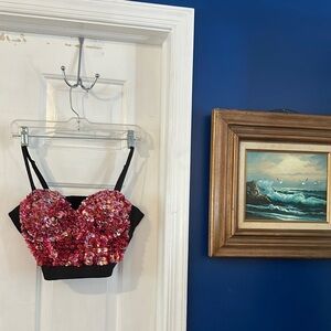 NWOT Women’s The Sang Pink Sequin Corset Crop Top Size Medium